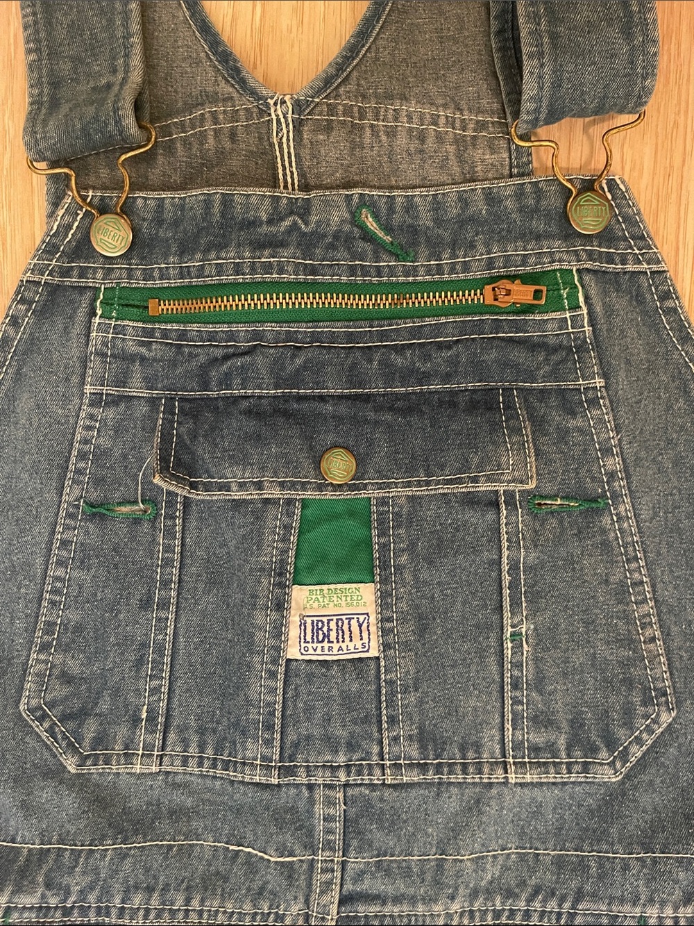 Liberty Denim Overalls with Green Zipper Trim